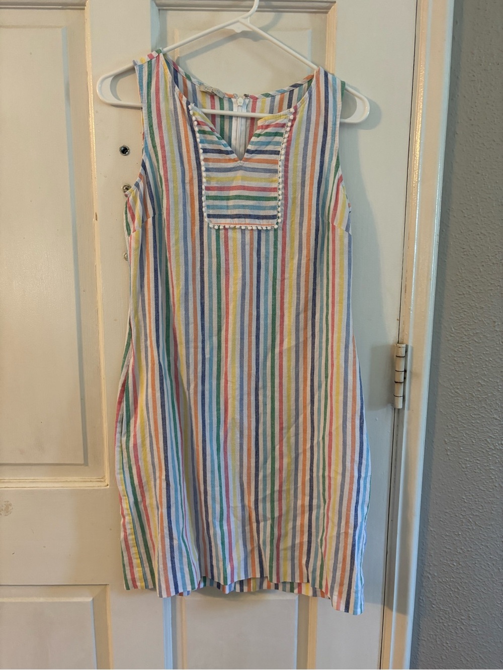 Talbots Multicolor Striped A-Line Dress 4P Petites Linen/Cotton V-Neck Zip